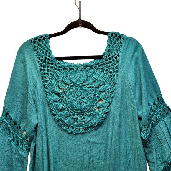 Women's Aolro Teal/Turquoise 3 In 1 Crochet Cover Up Size M Dress w/Fringe. NWT! - Picture 2 of 11